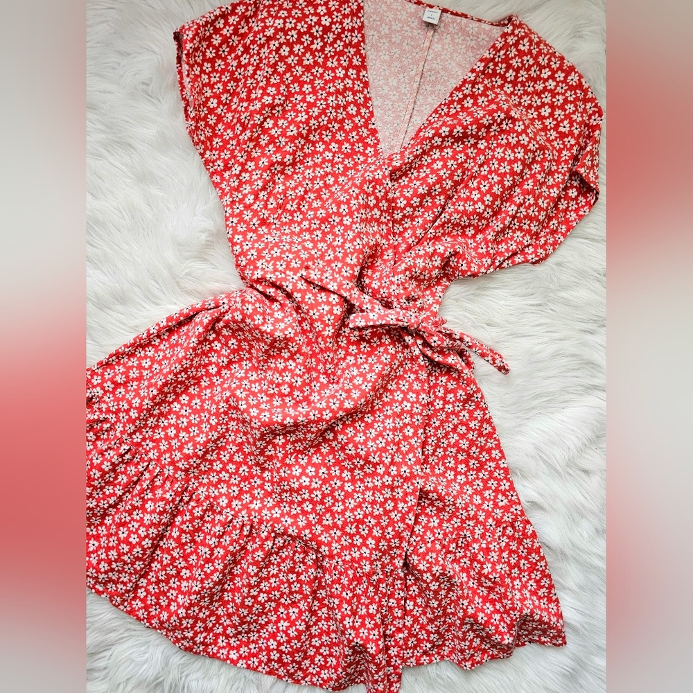 Antique Red Floral Cotton Wrap Dress